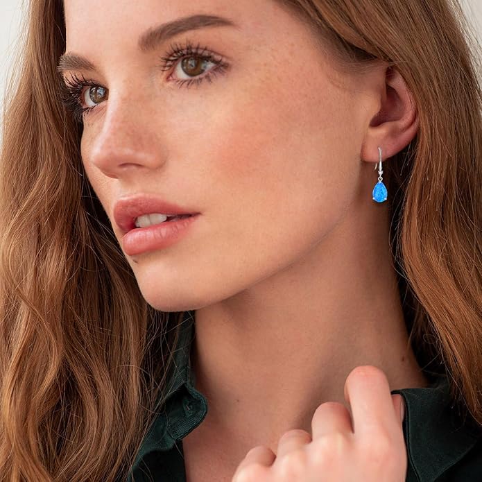 Opal Earrings 925 Sterling Silver Hook Drop Teardrop Gemstone Earrings October Birthstone Dangle Earrings Jewelry Gift for Women