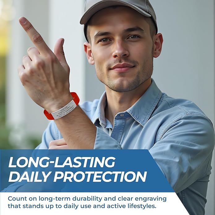 Personalized Medical Alert Bracelet for Men & Women – Custom Engraved Waterproof Silicone Wristband with Stainless Steel ID Plate – Medical ID Bracelet for Allergies, Conditions, ICE Info & Emergency Card