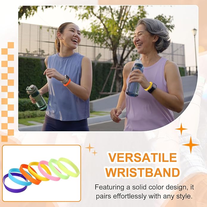 uxcell 12 Pcs Rubber Bracelets, Unisex Silicone Bracelet Colored Elastic Sports Wristbands for Adults Teen Sports Team Games Parties Fashion Decorations, Luminous Orange