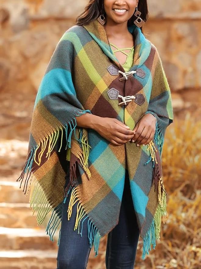 Moss Rose Women's Travel Plaid Shawl Wrap Open Front Poncho Cape for Fall Winter