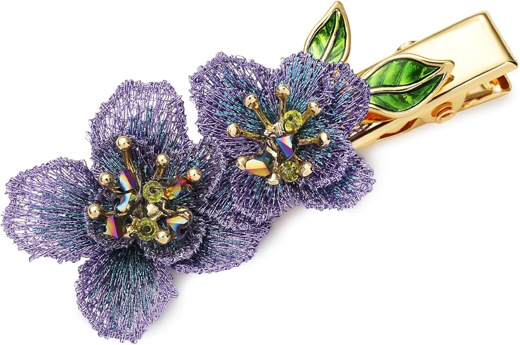 Forget me not Flower Brooch Handmade Gold Thread Embroidered and hand-Drip Enamel leaf, Gradient Botanical Floral Brooch pins for women, SHE'S FREE STYLE JUST FOR YOU [Bencao Gangmu Series]Vintage Plant Jewelry