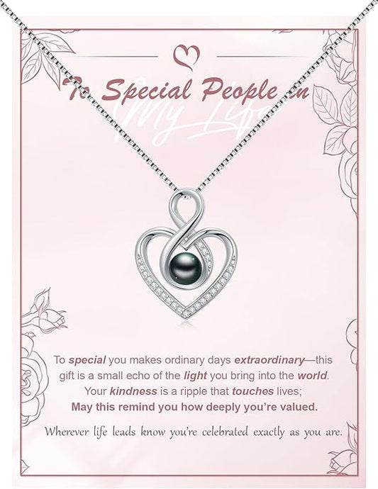 KANNSOAR Tahitian Black Pearl AAAA 18K White Gold Plated Sterling Silver Heart Pendant Necklace for Women Wife Mom Girlfriend Valentine Her Jewelry Gift for Anniversary Birthday Christmas