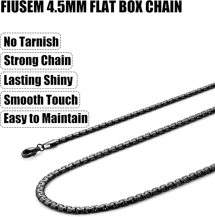 Fiusem Flat Box Chains for Men, 14k Gold Plated Stainless Steel Chain Necklace, 2.5/3/4/4.5/5mm Necklaces for Men and Women 16-28 Inch