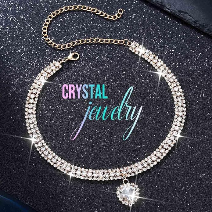 CLOACE Rhinestone Choker Necklace Heart Pendant Diamond Row Necklaces Sparkly Crystal Prom Chain Jewerly Accessories for Women
