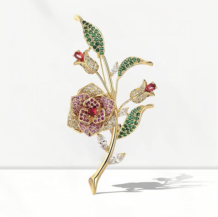 Flower Brooch for Women Girls Flower Rhinestone Brooch Gold Plated Lapel Pin Clothing Accessory Wedding Gift Fashion Jewelry for Mom Wife