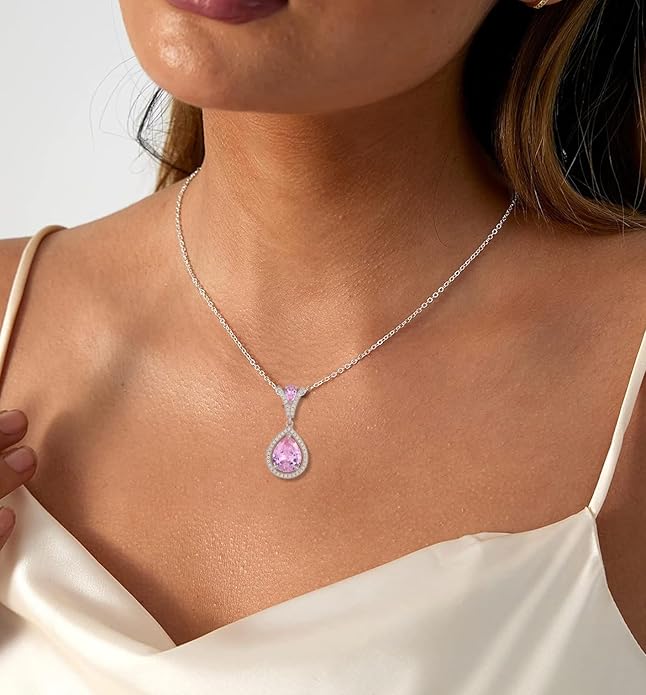Birthstone Necklace 925 Sterling Silver Tear Drop 5A Cubic Zirconia Pendant Necklace Jewelry Birthday Gifts for Women