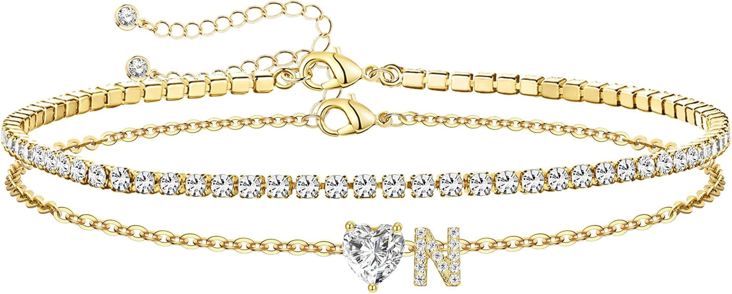 Gold Initial Ankle Bracelets for Women Waterproof 14K Gold Filled Layered Anklets for Women Non Tarnish Women's Anklets Adjustable Large Ankle Summer Beach Foot Jewelry