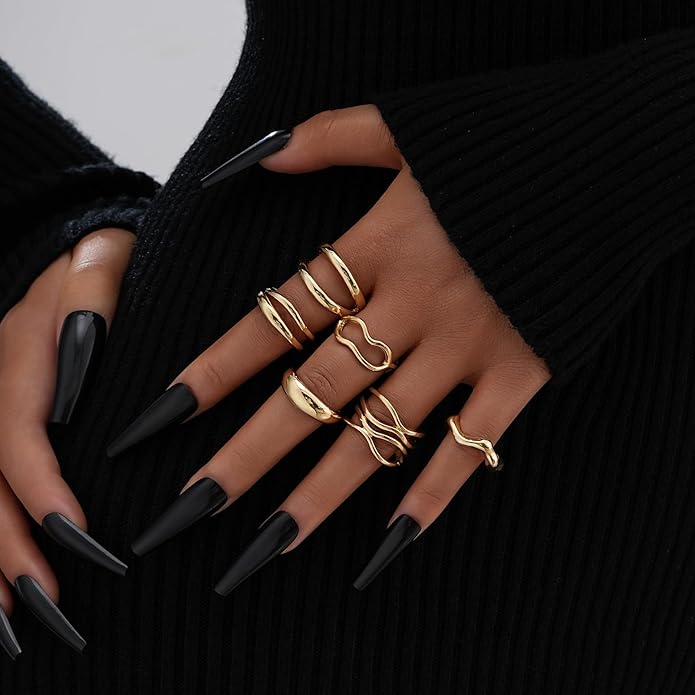FAXHION Gold Knuckle Rings Set for Women Snake Chain Stacking Ring Vintage BOHO Midi Rings SIze Mixed