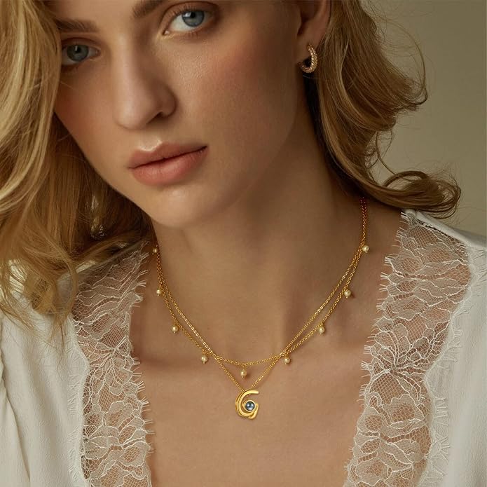 Custom4U Personalized Initial Picture Necklace for Women, Projection Necklace with Picture Inside, Gold/Silver Letter Pendant Necklace, Custom Photo Gifts for Mom Wife Birthday Valentines
