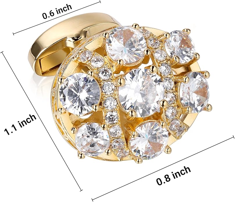 HAWSON Cufflinks for Men, Gold Diamond Crystal Cufflinks for Groom Husband Personalized Gifts, Mens Formal Wedding Business Cufflinks, Luxurious Gorgeous Cuff Links French Shirt Accessories