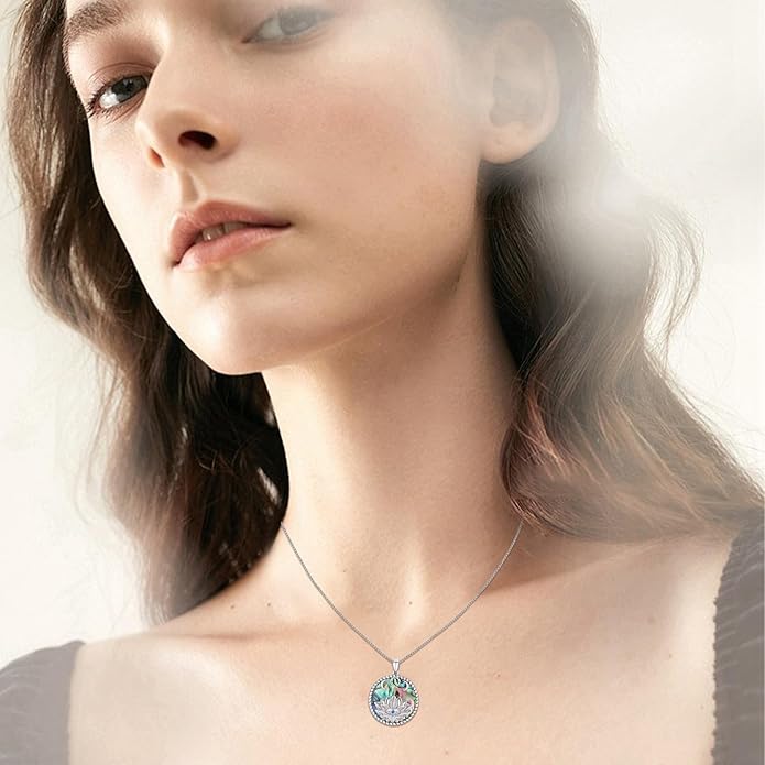 Evil Eye Necklace for Women 925 Sterling Silver, Protection Necklace with Blue Evil Eye Charm, Evil Eye/Lotus Pendant Jewelry, Birthday Christmas Gifts for Her