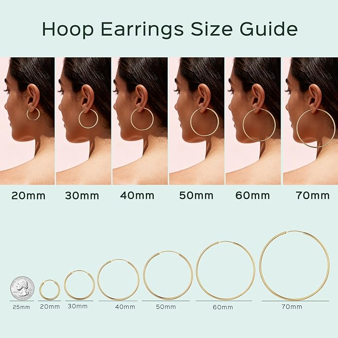 ChicSilver Hypoallergenic 925 Sterling Silver Hoop Earrings for Women, Lightweight Large Gold Plated Hoop Earrings, Endless Hoops Earring 20/30/40/50/60/70MM