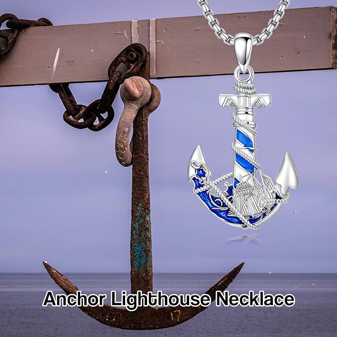 LEECCI Anchor Wave/Four Leaf Clover/Surfboard Necklace 925 Sterling Silver Anchor Pendant Jewelry Gift Graduation Gift for Men Women