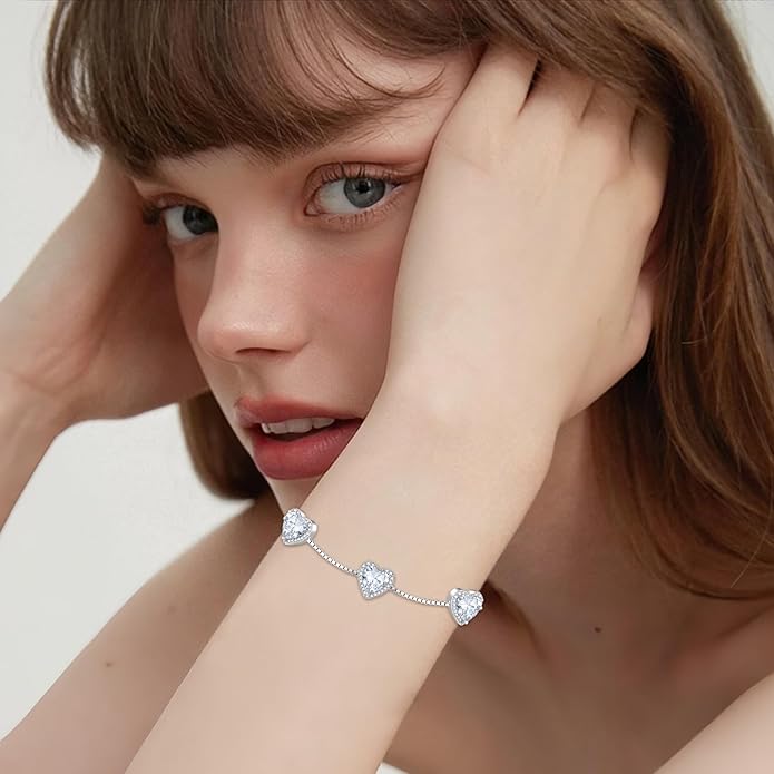 Love Heart Bracelet 925 Sterling Silver Halo Heart Birthstone Bracelet Jewelry Gifts for Women