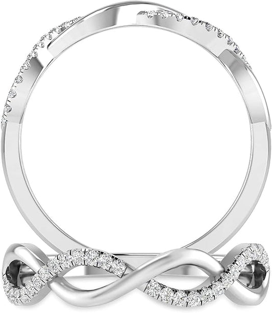 Inspereza Solid 10k Real Gold Minimalist Thin Twist Knot Stackable Diamond Ring | 1/10 Ct TW Real Diamond Engagement Anniversary Wedding Band for Women | Simple Gold Stacking Rings (Size 4-9)
