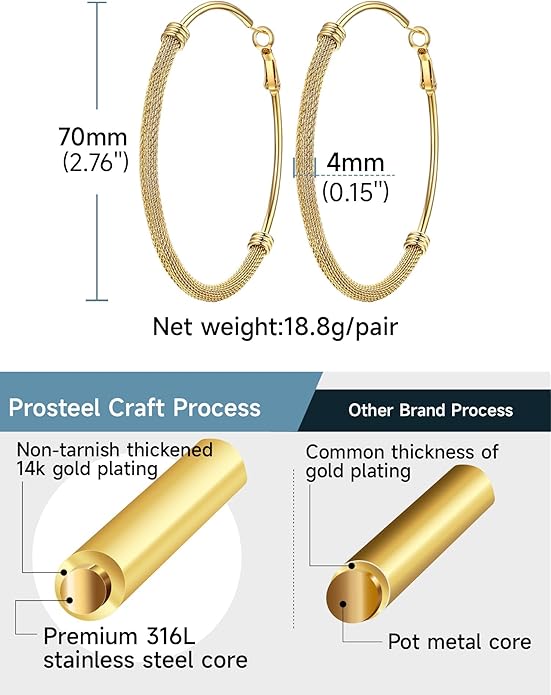 PROSTEEL 30/40/60/80/100mm Chunky Hoop Earrings For Women Gold Plated/Black Stainless Steel Hoops Earrings Statement Jewelry