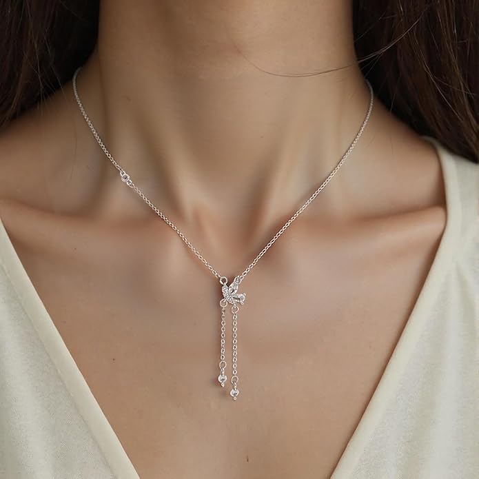 Irregular Y2k Long Y-shaped Necklace with Zircon Inlaid Sparkling Brick Tassel Pendant Double-Layer Chain High-end Fashion Accessory Women's