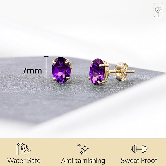 14k Gold Oval Stud Earrings for Women with Push Backs | 7x5mm Gemstone Birthstone Earrings | Real 14 Karat Gold Earrings Studs | Hypoallergenic Gemstone Stud Earrings for Women by MAX + STONE