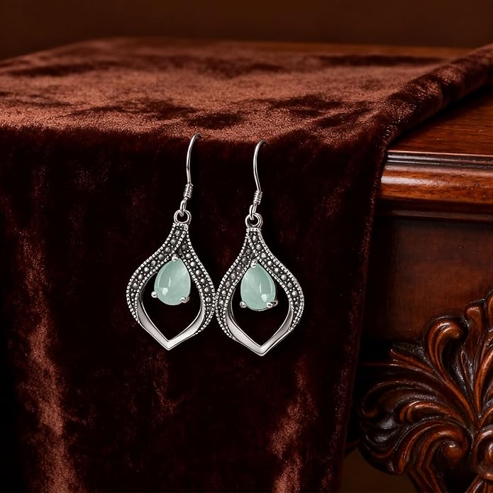 Vintage Genuine Gemstone Earrings for Women Dangling 925 Sterling Silver Western Native American Style Jewelry for Wife Mother