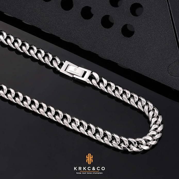 KRKC&CO Cuban Link Chain for Men 8/10/12/14mm, Brithday Gift for Men, 18k Gold Miami Necklace, Durable, Anti-Allergies Hip Hop Jewelry for Mens