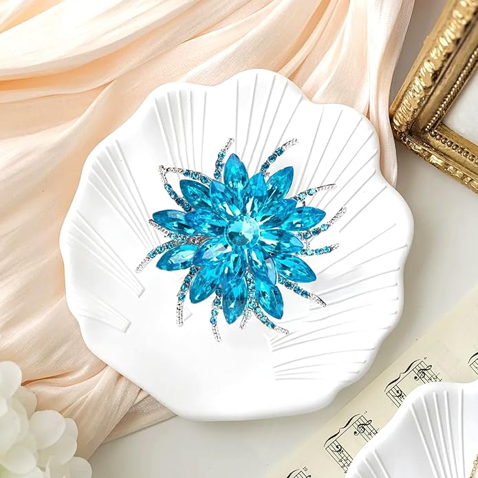 Rhinestone Flower Brooch Pin - Vintage Rose & Sunflower Brooches, Large Crystal Pin for Women, Gold & Pearl Accents, Elegant Christmas Brooch, Fashion Accessories for Hats, Dresses & Bags