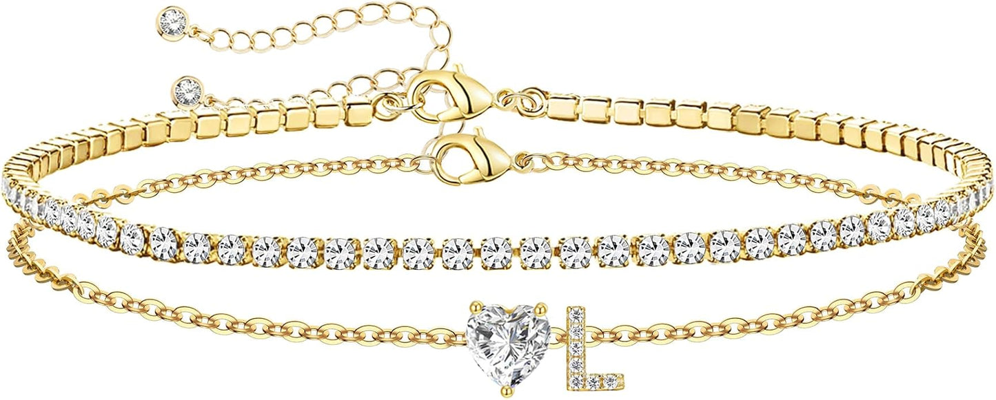 Gold Initial Ankle Bracelets for Women Waterproof 14K Gold Filled Layered Anklets for Women Non Tarnish Women's Anklets Adjustable Large Ankle Summer Beach Foot Jewelry