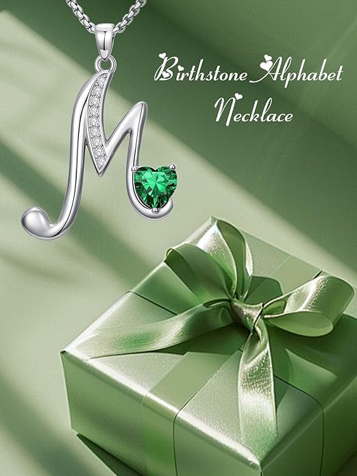 Christmas Gifts for Women Alphabet A to Z Initial Birthstone Pendant Necklaces for Women - 18k White Gold Plated Personalized Name Jewelry Valentine Mothers Day Birthday Gifts for Women Her Girlfriend