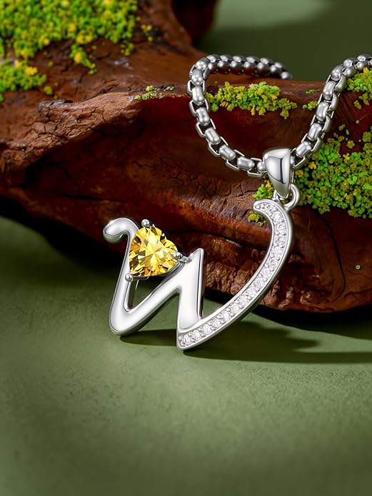 Christmas Gifts for Women Alphabet A to Z Initial Birthstone Pendant Necklaces for Women - 18k White Gold Plated Personalized Name Jewelry Valentine Mothers Day Birthday Gifts for Women Her Girlfriend