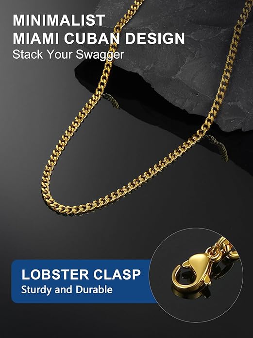 ChainsPro Chunky Miami Cuban Link Chains for Men,Stainless Steel Cuban Chain Necklace,4.8/6/10/14mm Width,No Tarnish& Thick Hip Hop Jewelry,18-30 inch Length, Black/Gold Plated/Silver,Send Gift Box
