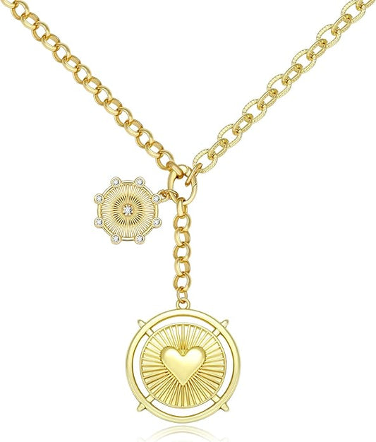 Chunky Gold Necklace for Women, 18K Waterproof Heart Necklace Statement Necklace Gold Charm Necklace Chunky Jewelry Paperclip Chain Choker Gift for Women