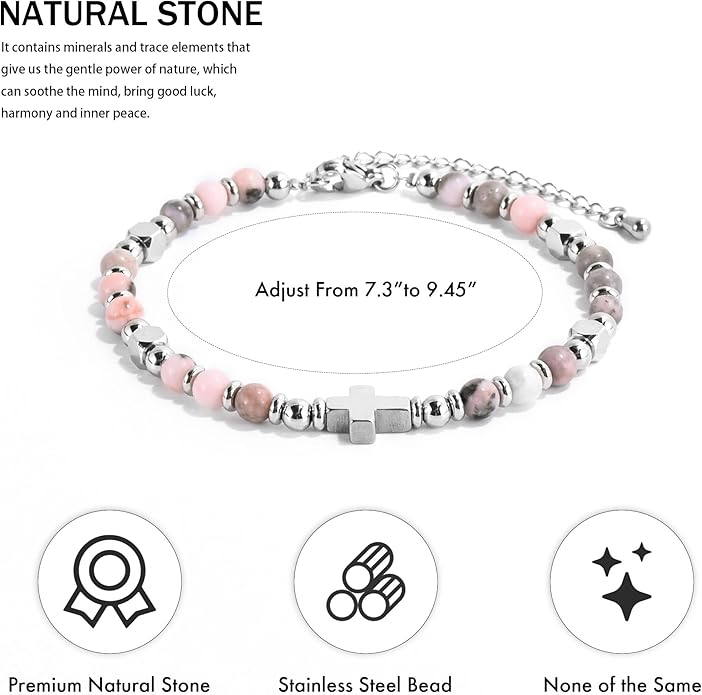 VIBILIA Cross Beaded Bracelets for Women, Inspirational Natural Heart Religious Bracelets for Women, Birthday Christian Gifts for Women on Thanksgiving Christmas Gifts