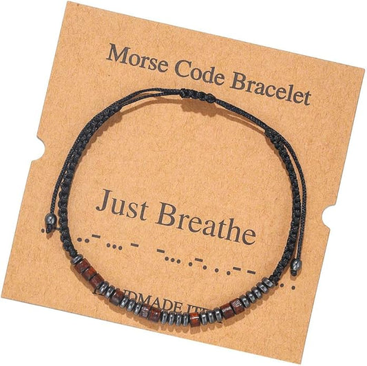 RINTOLER Morse Code Bracelets for Women Men Gifts for Her Best Friend Funny Inspirational Bracelets for Women Jewelry Adjustable Silk Beaded Wrap Bracelet