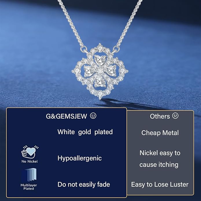 G&GEMSJEW Heart Necklaces for Women, 1-2 Carats Moissanite, 18K White Gold-Plated 925 Sterling Silver Round Brilliant Cut Moissanite Imitation Diamond Necklaces, Jewelry Gifts for Christmas Valentine's Day,Anniversary Present for Wife Women
