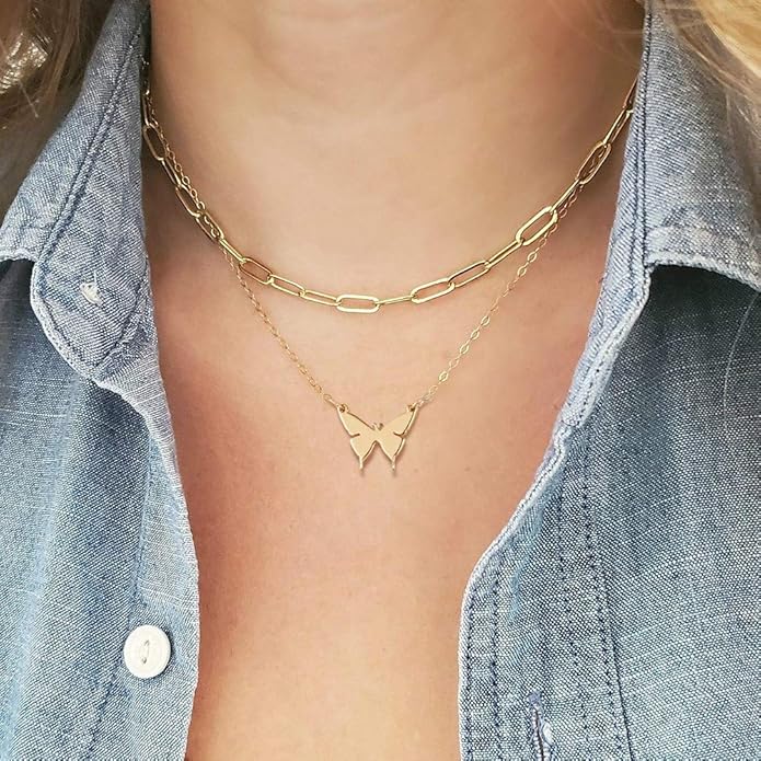 Turandoss Dainty Layered Choker Necklace, Handmade Y Pendant Necklace Multilayer Bar Disc Necklace Adjustable Layering Choker Necklaces for Women