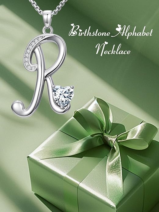 Christmas Gifts for Women Alphabet A to Z Initial Birthstone Pendant Necklaces for Women - 18k White Gold Plated Personalized Name Jewelry Valentine Mothers Day Birthday Gifts for Women Her Girlfriend