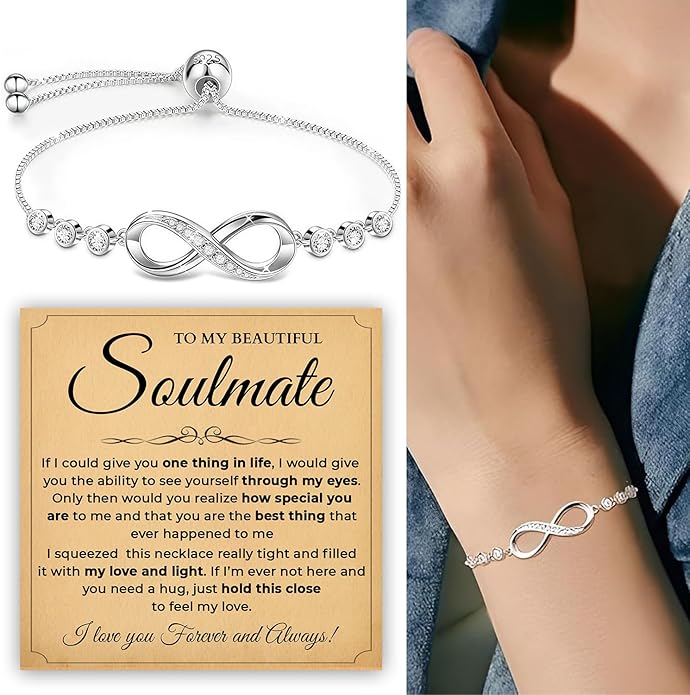 To My Soulmate Bracelet, Soulmate Bracelet For Women, Soulmate's Jewelry Gift From Boyfriend Husband Friend With Message Card And Box Meaning, Valentine Gifts For Her, Birthday Christmas Gifts