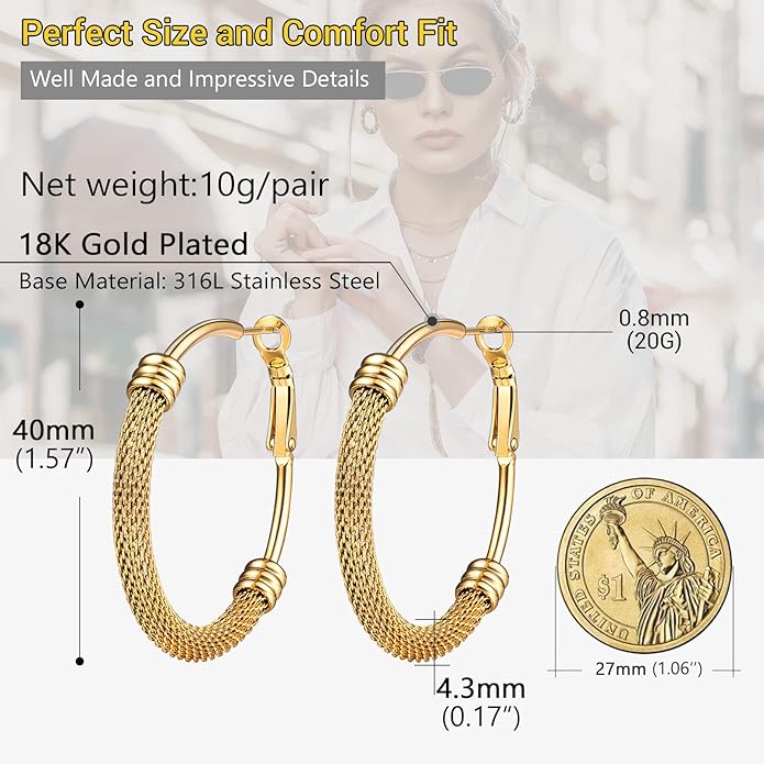 PROSTEEL 30/40/60/80/100mm Chunky Hoop Earrings For Women Gold Plated/Black Stainless Steel Hoops Earrings Statement Jewelry