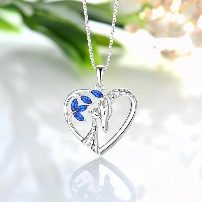 STARCHENIE Giraffe Necklace 925 Sterling Silver Heart Pendant Animal Jewelry for Women