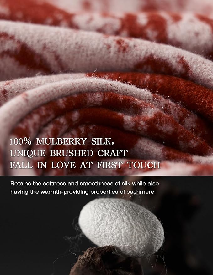ZHE JIN Luxurious Silk Scarf Shawl Wraps for Women, Warm Scarves Winter Gift, 100% Brushed Mulberry Silk
