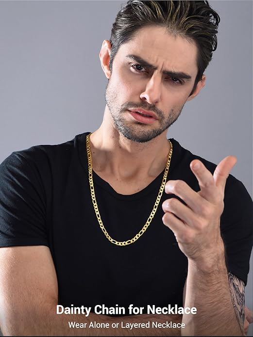 PROSTEEL 316L Stainless Steel Figaro Cuban Chain Necklace for Men, Black/18K Real Gold Plated, 4/5/6/7.5/9/10/13mm, 14inch-30inch, Come with Box