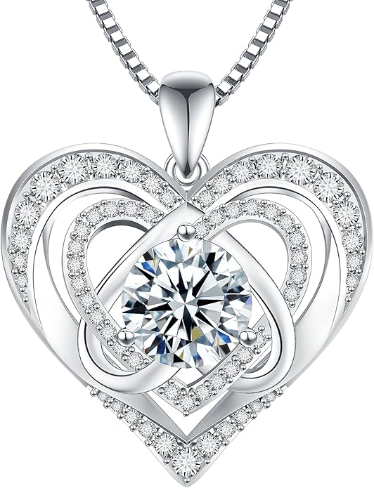 1-3 Carat Moissanite Necklace for Women, 925 Sterling Silver Heart Pendant Necklace Moissanite Diamond Necklace, Birthday Gift Anniversary Present for Wife, Girlfriend, Daughter, Mom