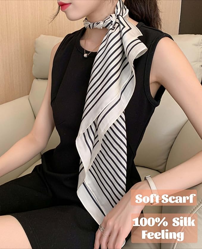 kcctoo 27.5" Mulberry Silk Feeling Head Scarf Women's Fashion Square Neck Satin Scarfs for Bag Hair Scarves Gift