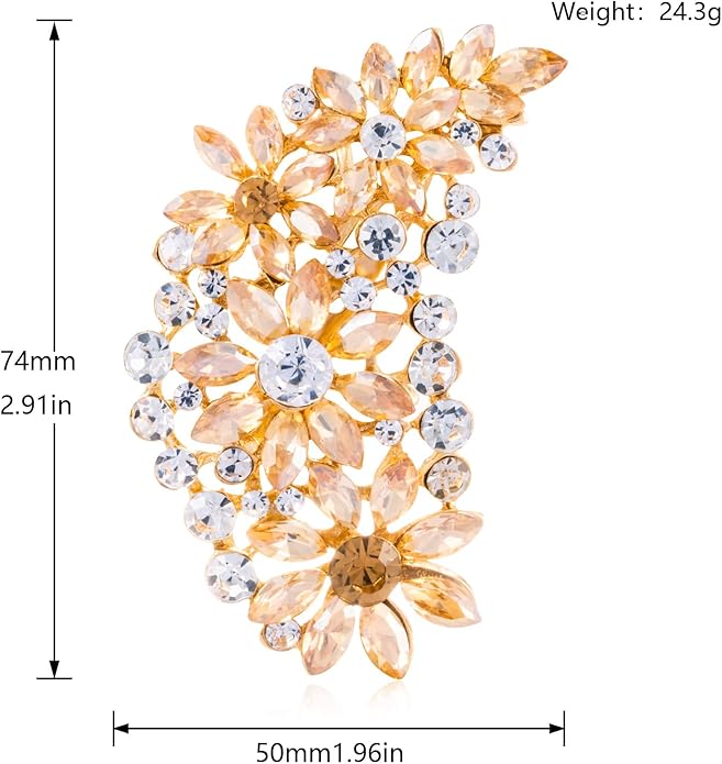 LAXPICOL Vintage Austrian Crystal Flower Leaf Bouquet Clusters Large Big Brooch Pin for Women Gold Tone