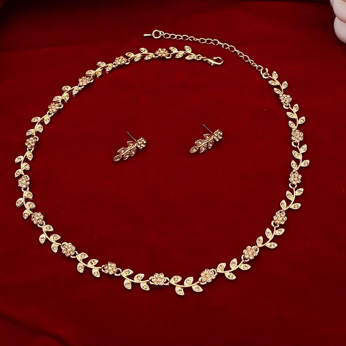 Austrian Crystal Rhinestone Choker Necklace Dangle Earring Link Bracelet Jewelry Set for Brides Bridesmaid Prom Costume Accessories for Women