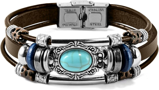 VIBILIA Vintage Leather Wrap Bracelets for Men Women, Multi-Strand Bracelets with Strong Clasp Ethnic Tribal Bracelets