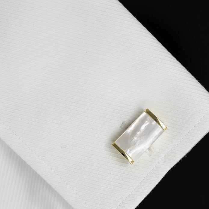 MENDEPOT Mother Of Pearl Cufflinks With Box Men Classic White Stone Cuff Links Wedding Groom Gift