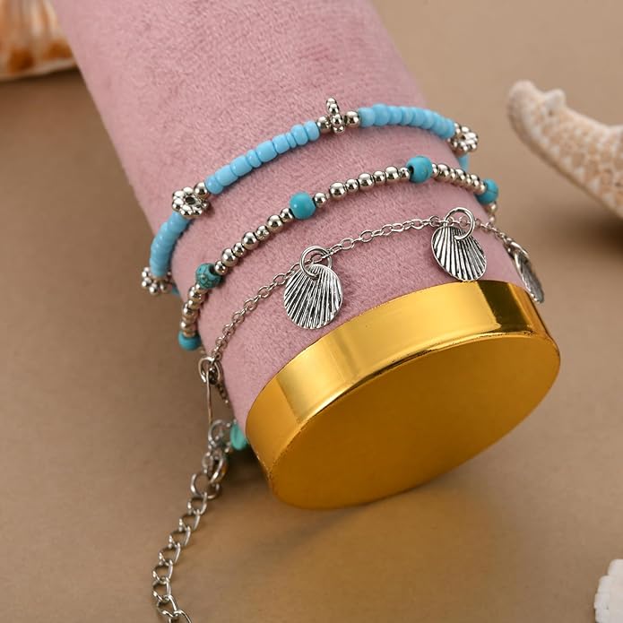 Bead Ankle Bracelets for Women Waterproof Adjustable Boho Shell Anklet Summer Beach Seashell Conch Foot Jewelry Accessories