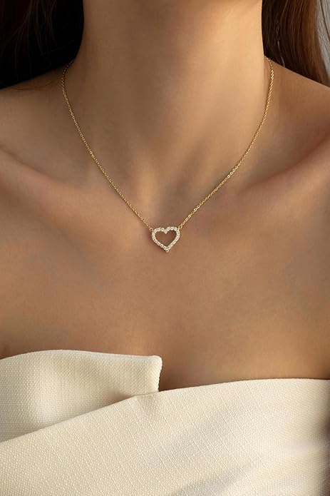 14k Gold Plated Cubic Zirconia Heart Necklace | Women's Heart Pendant Necklace (Sterling Silver)