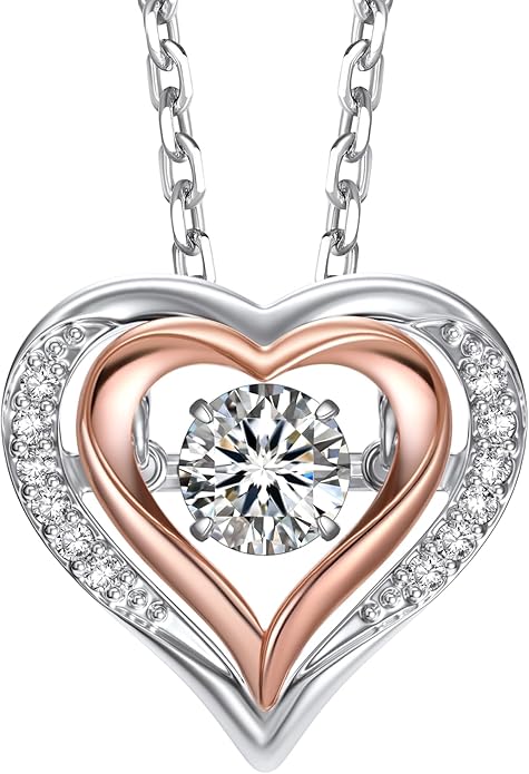 MomentWish Necklace for Women, Sparkling Gift for Her, 1Carat Moissanite Heart Pendent for Her, 925 Sterling Silver Dance Necklace for Anniversary Christmas Valentines