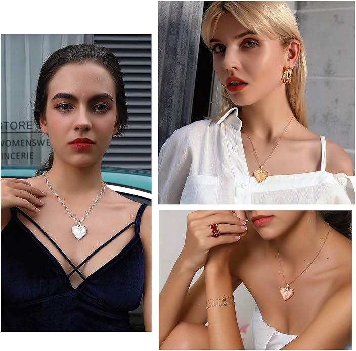U7 Women Locket Necklace Platinum 14K Gold Photo Lockets that Hold Picture,Chain 20 Inch Personalized Gift Custom Love Heart Image Necklaces